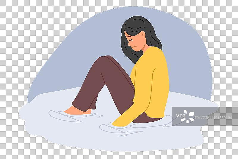坐在泪水坑里哭泣的女人图片素材