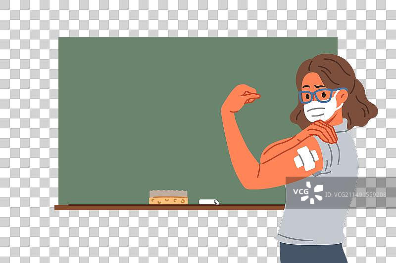 接种疫苗的女教师展示疫苗贴片图片素材