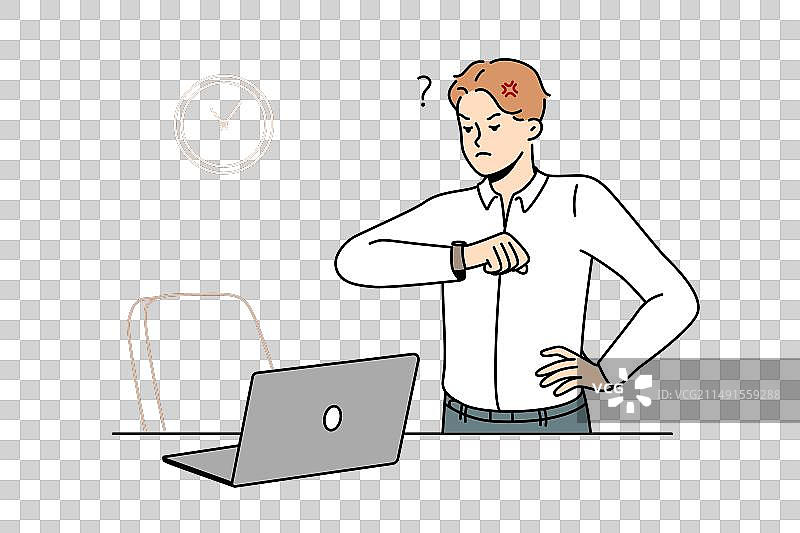 对员工迟到不满的愤怒商人图片素材