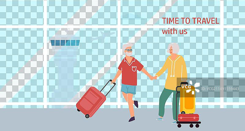 机场里的活跃老年夫妇图片素材