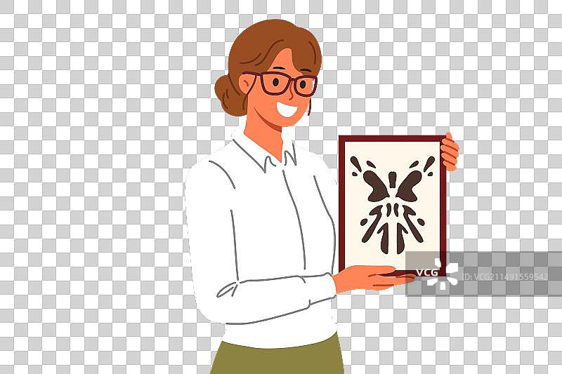 女心理治疗师手中的罗夏墨迹测验图片素材