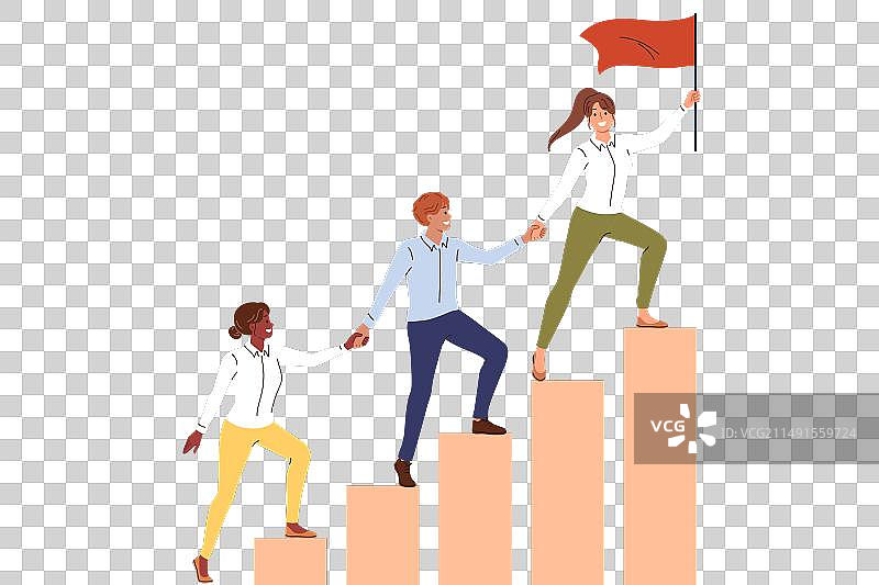 团队合作：员工按计划攀登向上图片素材