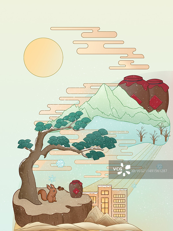 冬季初雪松柏长青图片素材