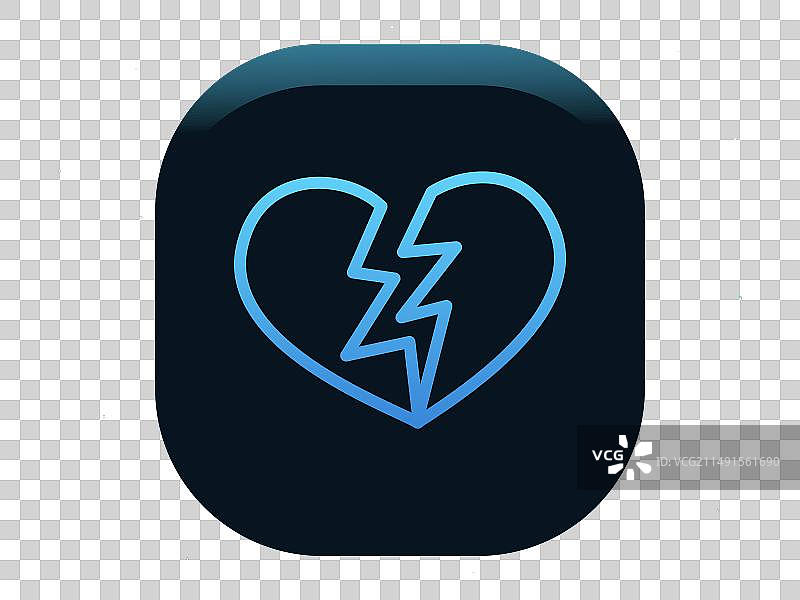 深蓝色背景上的破碎的心形线条图标图片素材