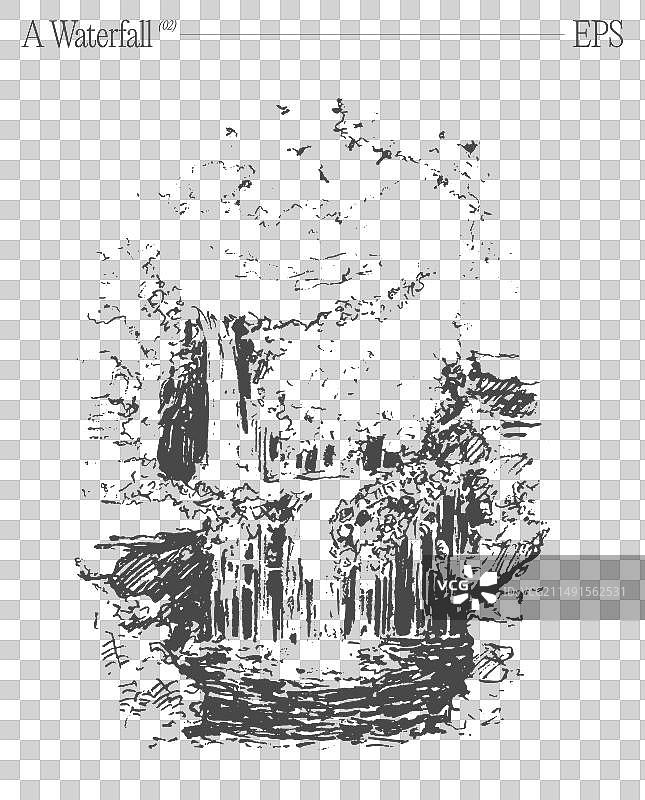 美丽瀑布素描图片素材