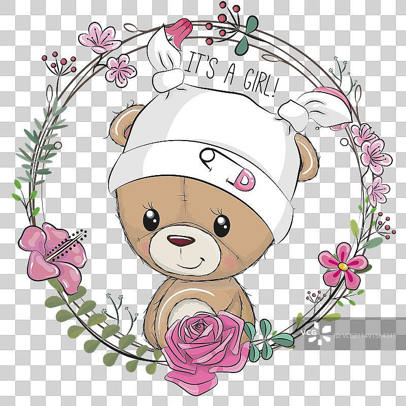 戴花环的卡通泰迪熊女孩图片素材