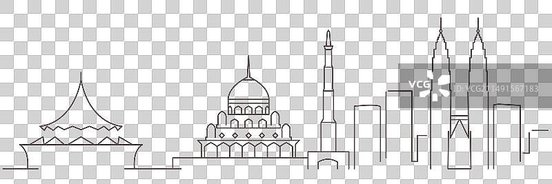 马来西亚深色线条简约天际线图片素材