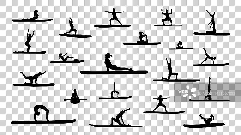 桨板瑜伽剪影图片素材