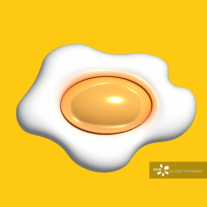 3D渲染膨胀风卡通煎鸡蛋插画图片素材