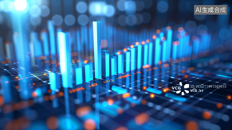 【AI数字艺术】柱状图数据分析概念3D渲染，经济股市增长或下跌概念插图图片素材