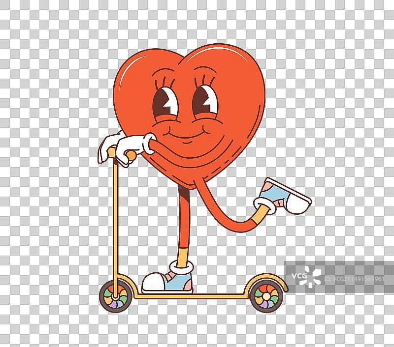 卡通情人节爱心骑滑板车图片素材