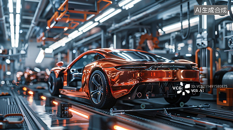 【AI数字艺术】人工智能未来汽车生产组装车间概念图图片素材