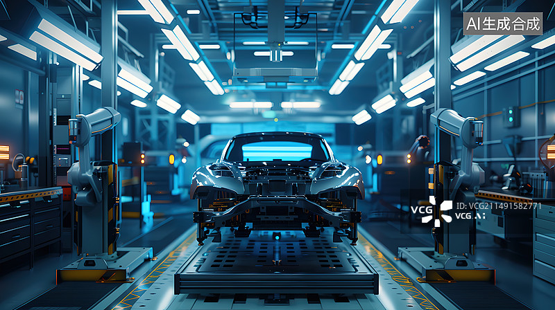 【AI数字艺术】新型汽车组装车间环境图片素材