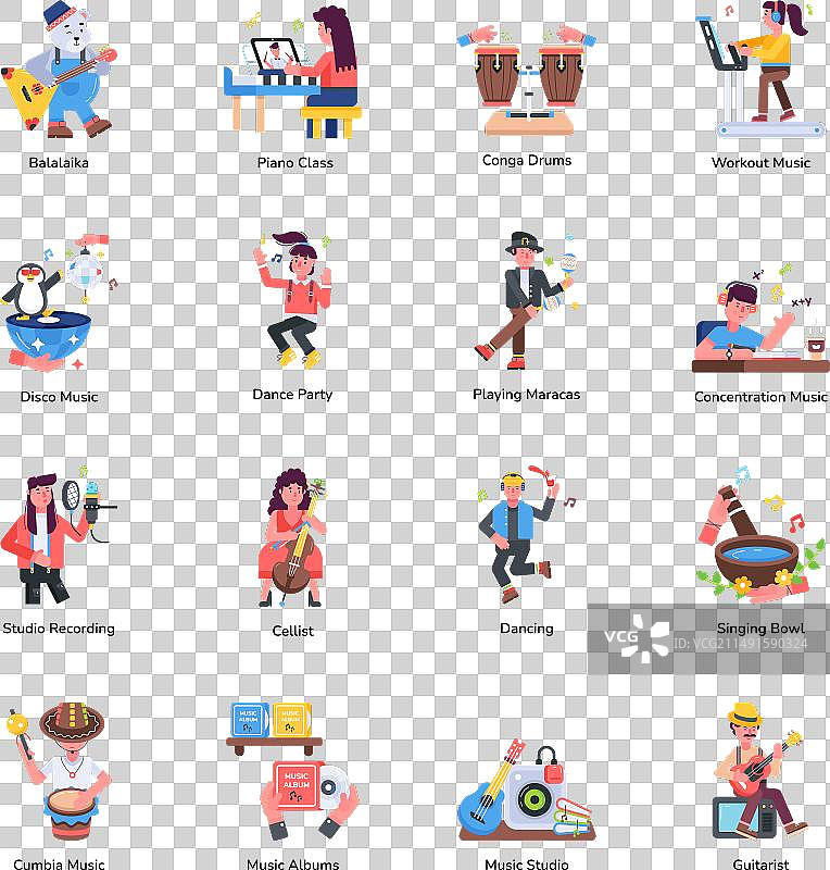 描绘音乐派对的时尚扁平图标图片素材