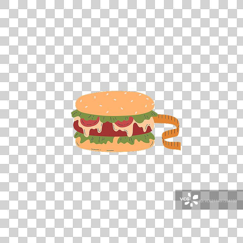 带卷尺卡路里计数的汉堡图片素材