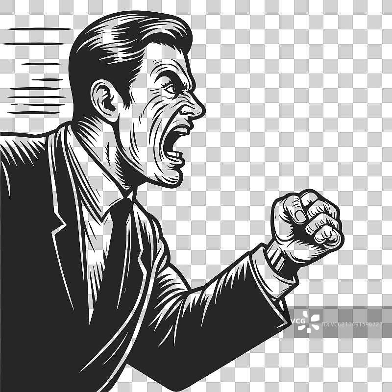 愤怒的老板怒吼雕刻素描图片素材