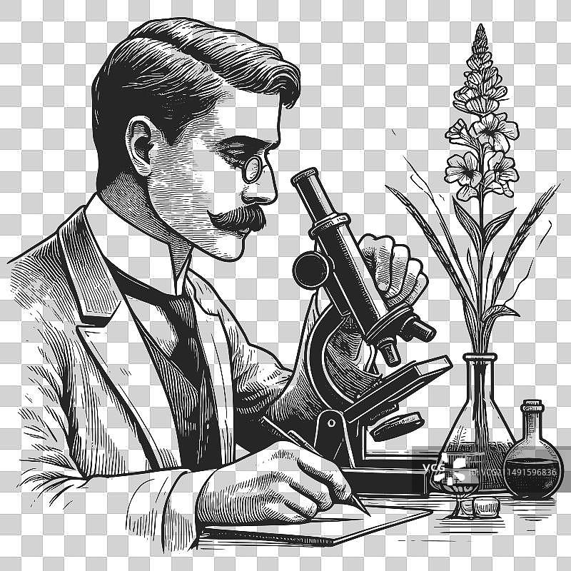 使用显微镜雕刻的科学家图片素材