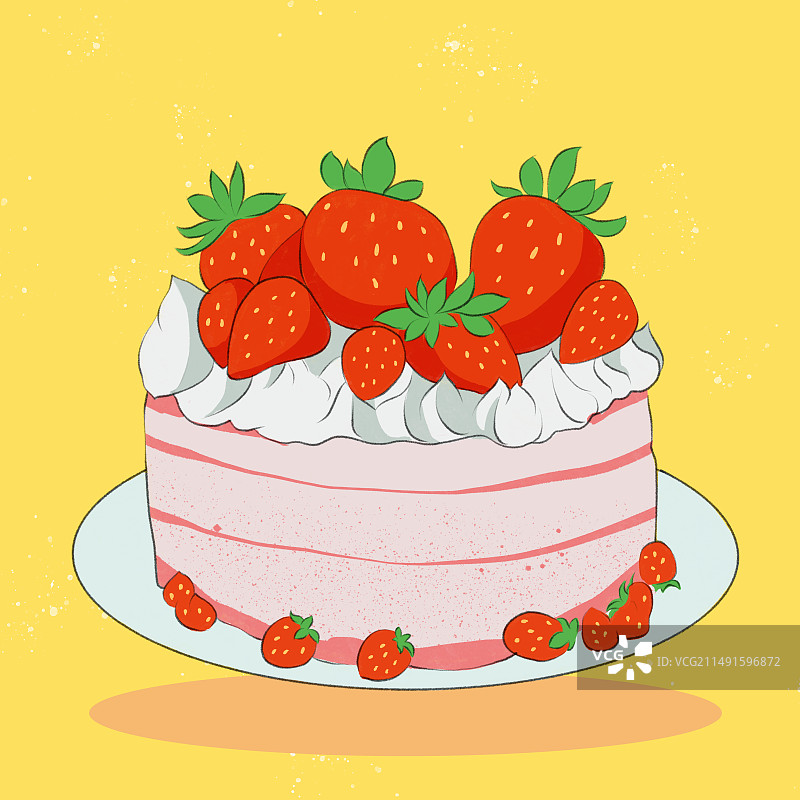 草莓奶油蛋糕甜品插画图片素材