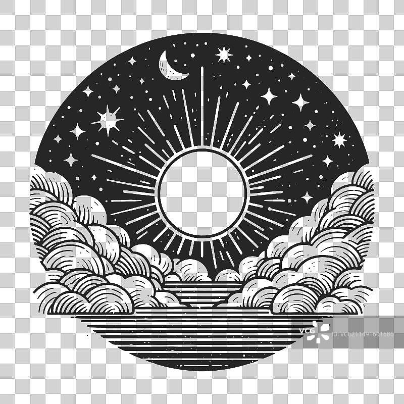 风格化的太阳云雕刻图片素材