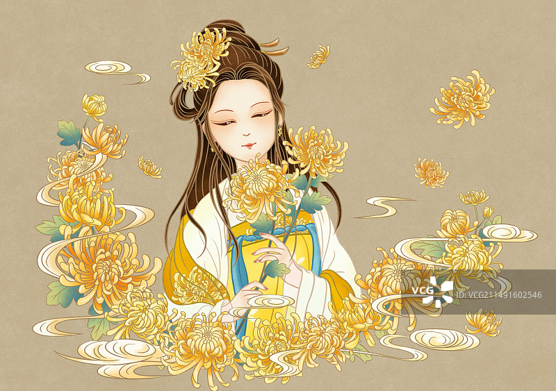 菊花古风美人图片素材