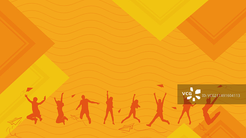 五四青年节活力四射年轻人欢呼跳跃剪影扁平海报模板图片素材