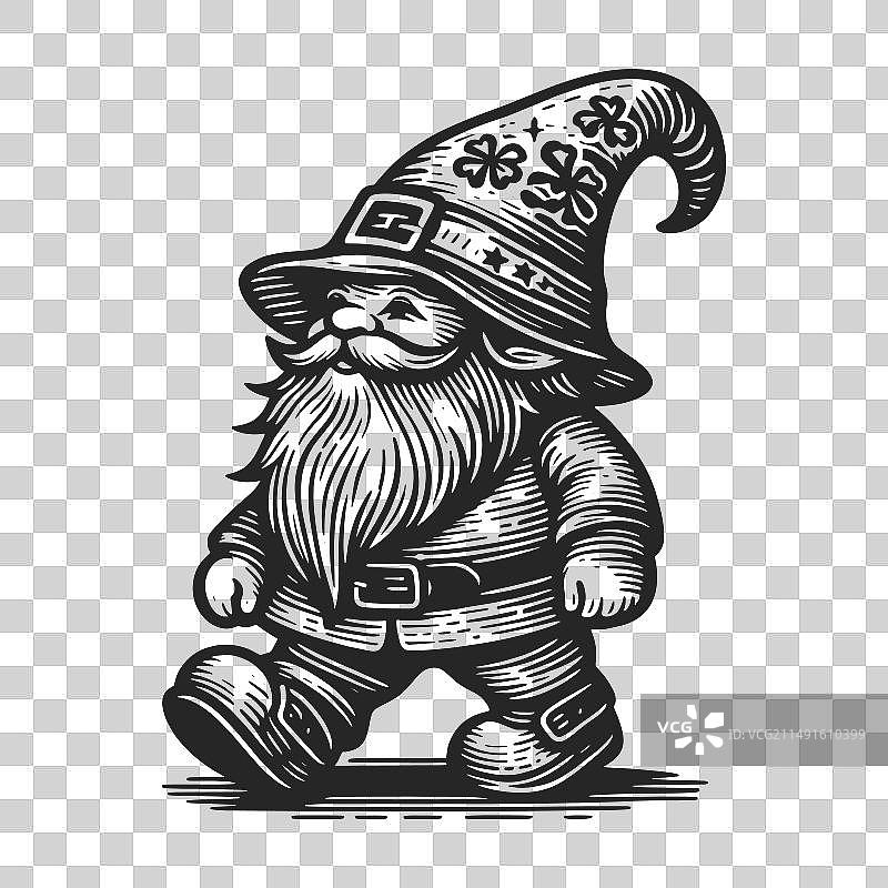 快乐的花园侏儒雕刻素描图片素材