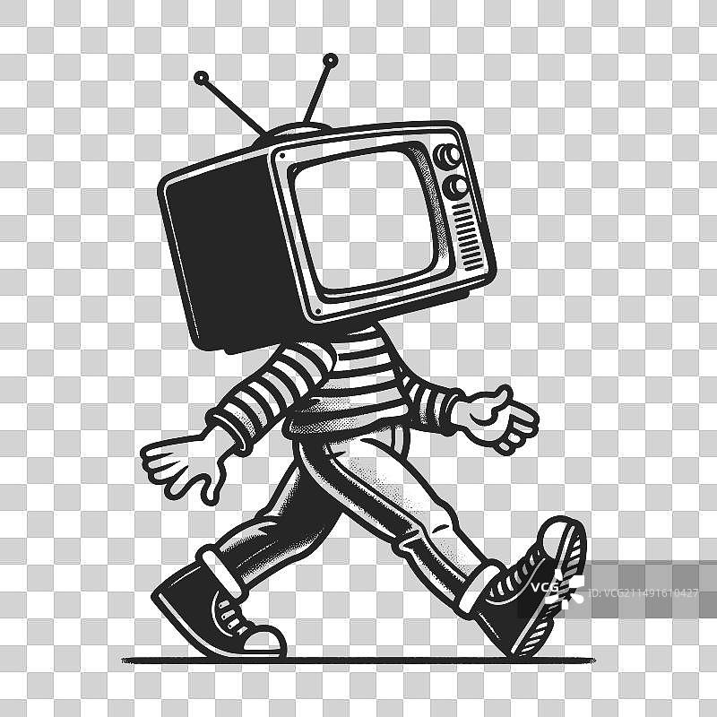 复古电视头角色行走图片素材