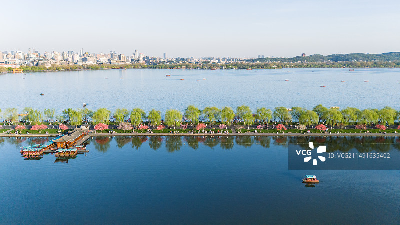 航拍西湖的春天图片素材