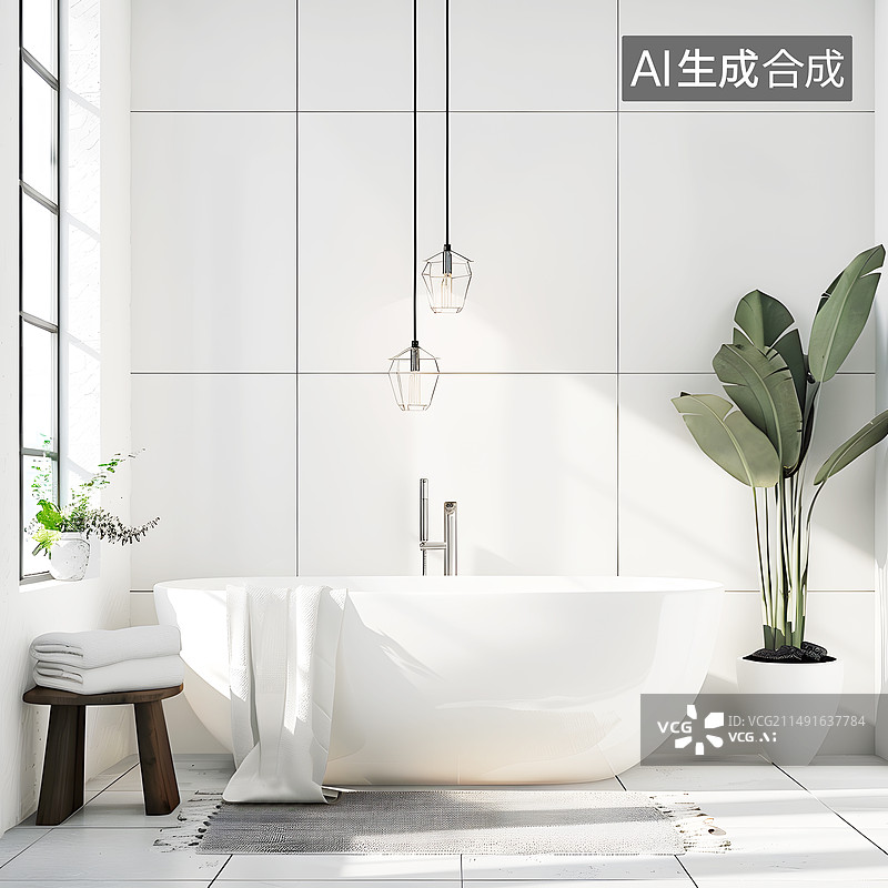 【AI数字艺术】AIGC:干净整洁的浴室，浴缸，洗浴用品，背景插图插画图片素材