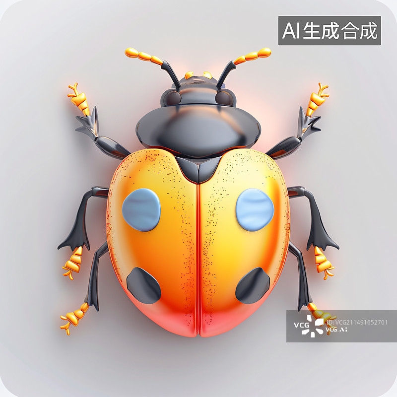 【AI数字艺术】白色背景下的仿真模型昆虫 甲虫 瓢虫图片素材