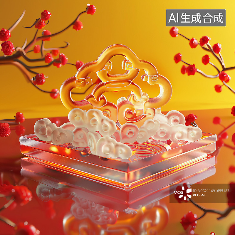 【AI数字艺术】中式风格玻璃水晶材质物品图片素材