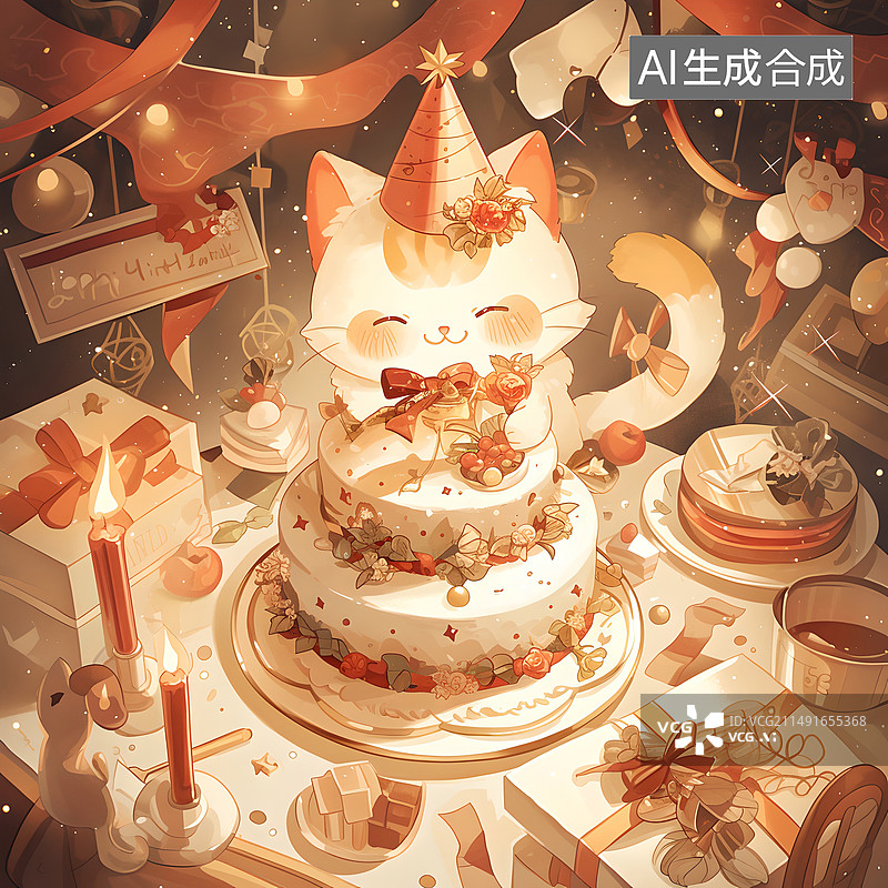 【AI数字艺术】过生日的小猫咪图片素材