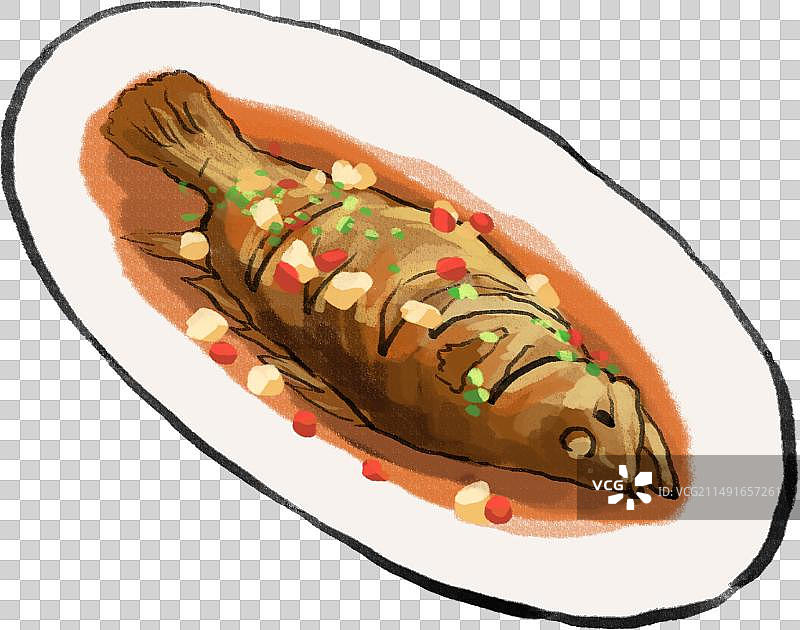 水墨风徽菜合肥美食臭鳜鱼插画图片素材