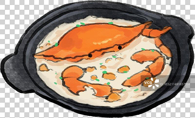 水墨风粤菜澳门美食水蟹粥插画图片素材