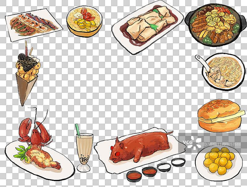 水墨风粤菜香港美食插画图片素材