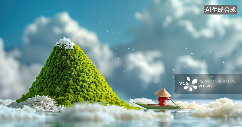 【AI数字艺术】云里雾里的山和船图片素材