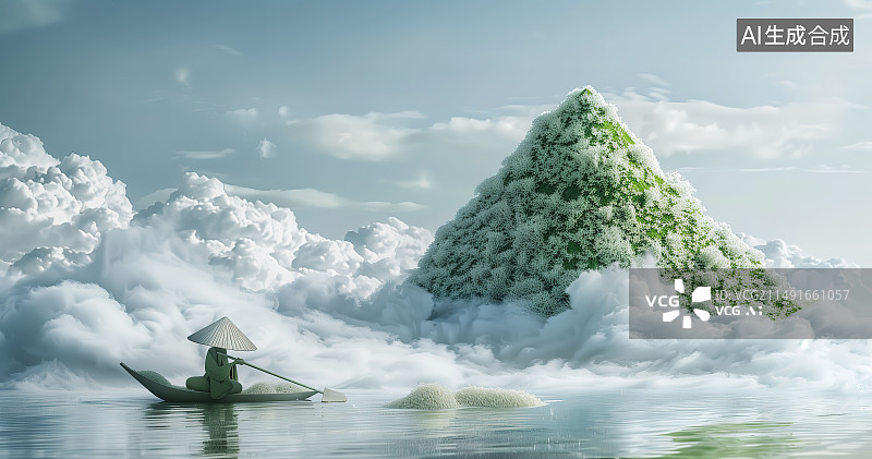 【AI数字艺术】云里雾里的山和船图片素材