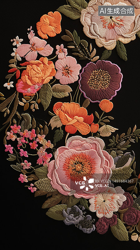 【AI数字艺术】新中式刺绣花卉图片素材
