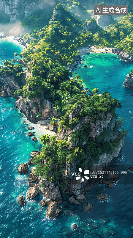 【AI数字艺术】岩石岛屿天堂隐蔽的热带岛屿度假胜地图片素材
