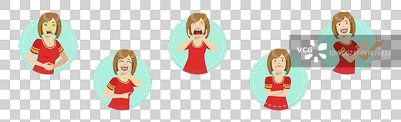 年轻女子卡通人物面部表情图片素材