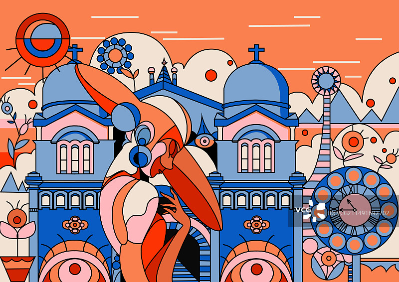 天津城市建筑摩登女士潮流抽象插画图片素材