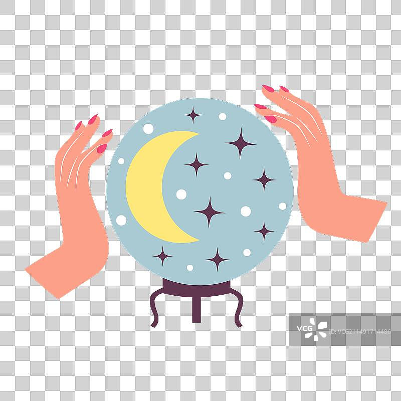 女人的手和水晶魔法预测球图片素材