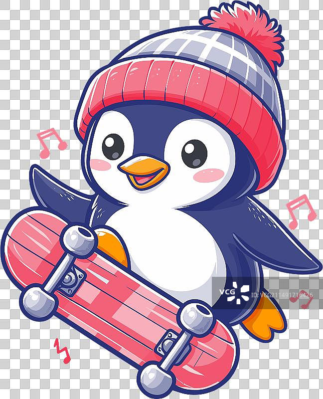 企鹅滑板卡通吉祥物图片素材