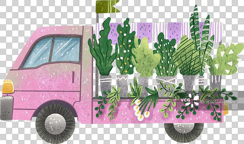 花店粉色面包车鲜花图片素材