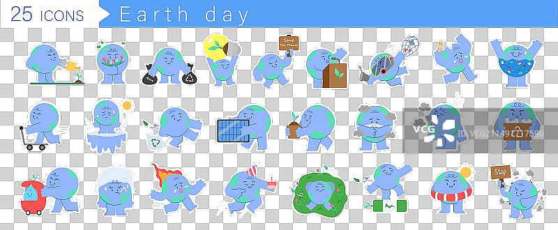 可爱的地球卡通人物贴纸设计图片素材