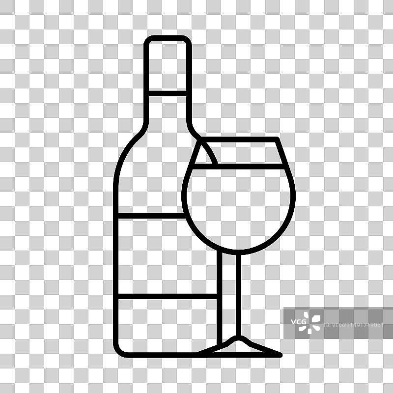 玻璃杯和瓶装葡萄酒简约线条图标图片素材