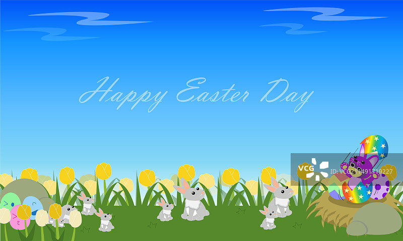 复活节郁金香兔子贺卡图片素材