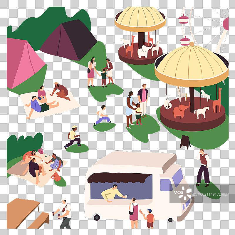 游乐园里的家庭游乐场景图片素材