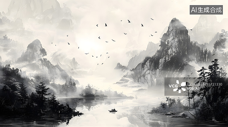 【AI数字艺术】中国风水墨画图片素材