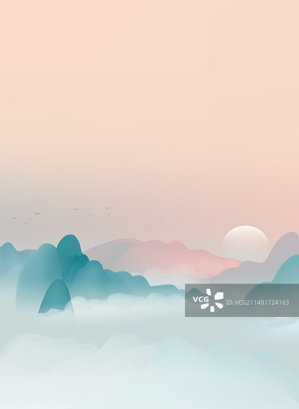 竖版国风水墨山水背景图片素材